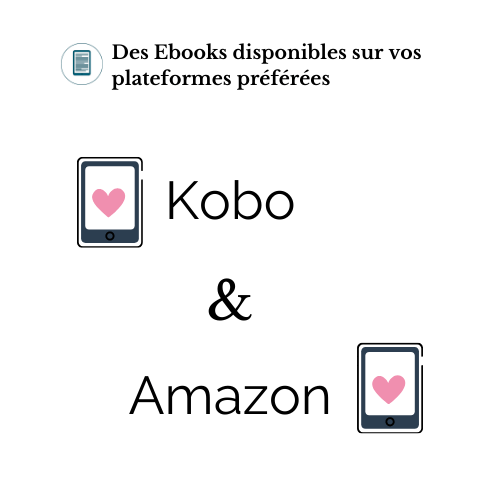 Une image expliquant où trouver les ebooks : sur Amazon et Kobo.